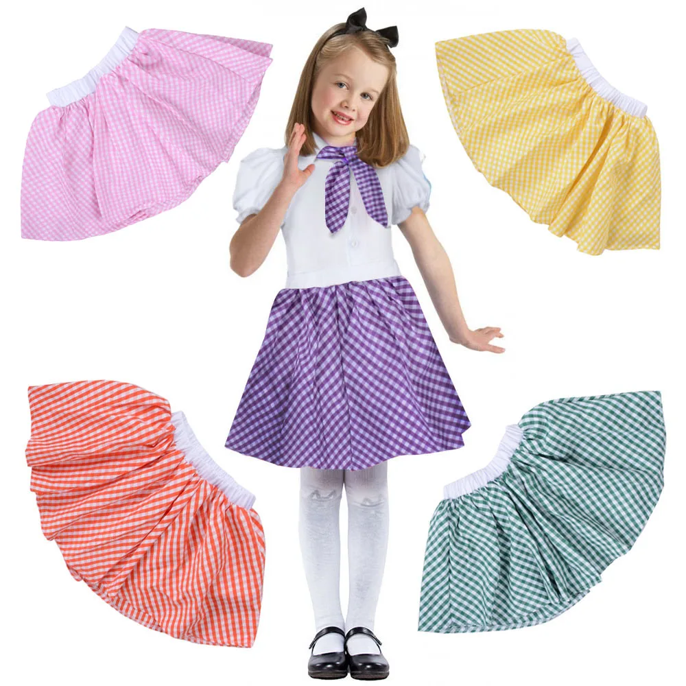 Kids Gingham Skirt 1950s Costume Vintage Rock n Rock Plaid Circle Skirt