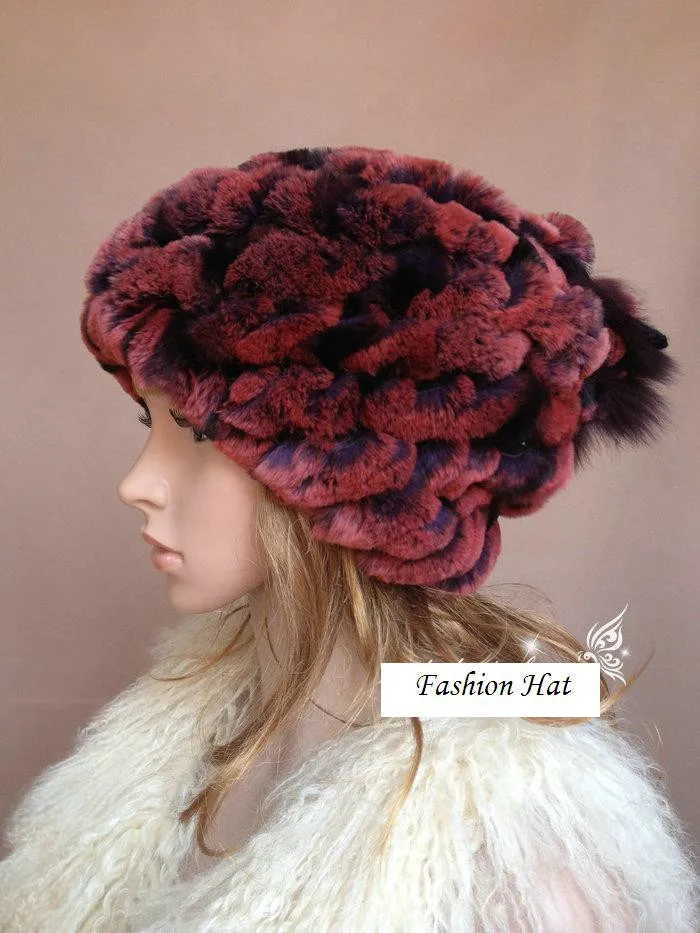 Женская шапка с мехом, шапка, шарф с мехом кролика Рекс, ручная вязка, женские разноцветные фиолетовые шапки на осень и зиму, 4 цвета, H22