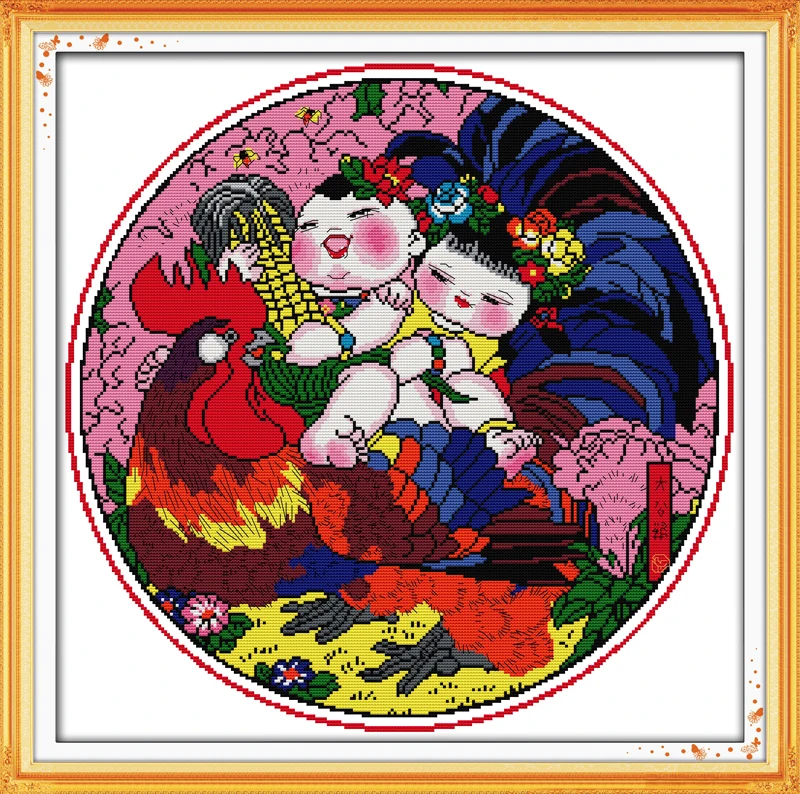

DIY Handmade Needlework 3D Cross Stitch Set Embroidery Kit 11CT Precise Printed Auspicious baby (3) Pattern Cross-Stitching