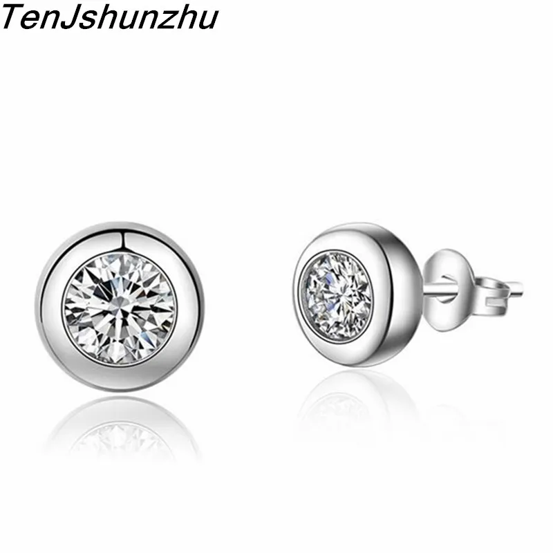 Сверкающие круглые серьги гвоздики TenJshunzhu из серебра 925 пробы для женщин и