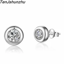 Сверкающие круглые серьги гвоздики TenJshunzhu из серебра 925 пробы для