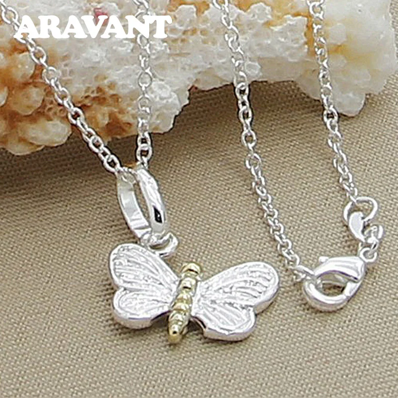 

925 Silver Butterfly Pendant Necklaces Chains For Women Fashion Wedding Jewelry