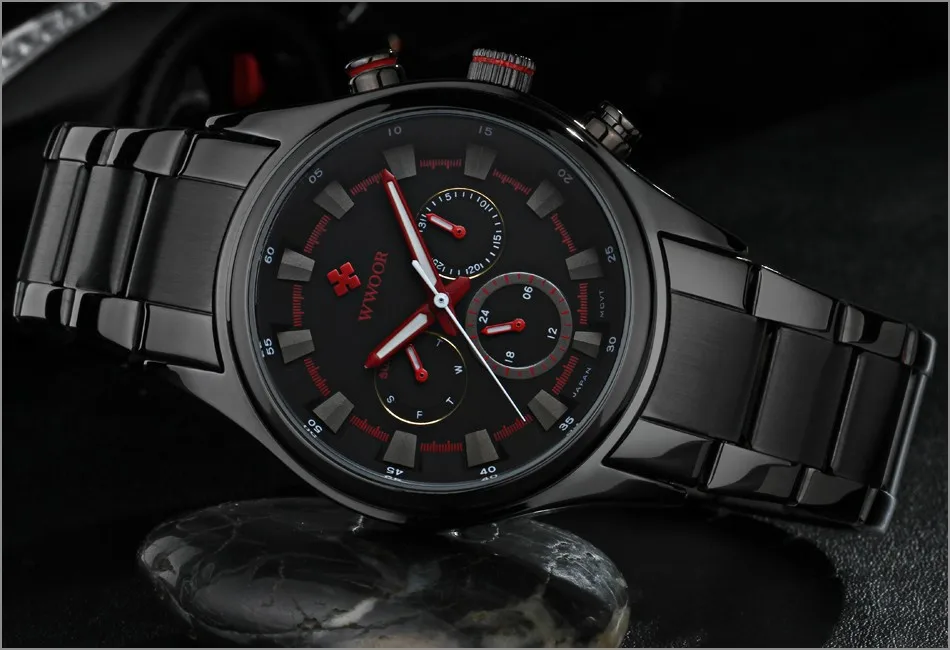 WWOOR Black Watches Men Top Luxury Brand Waterproof Luminous Hands Quartz Watch  Military Male Hour WristWatch relogio masculino (6)