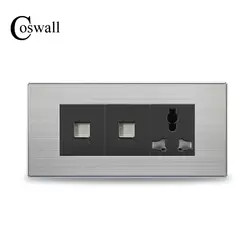 Coswall 3 отверстия универсальный настенный Мощность розетки с двойным телефонная розетка Нержавеющая сталь матовый серебристый Панель 154 мм