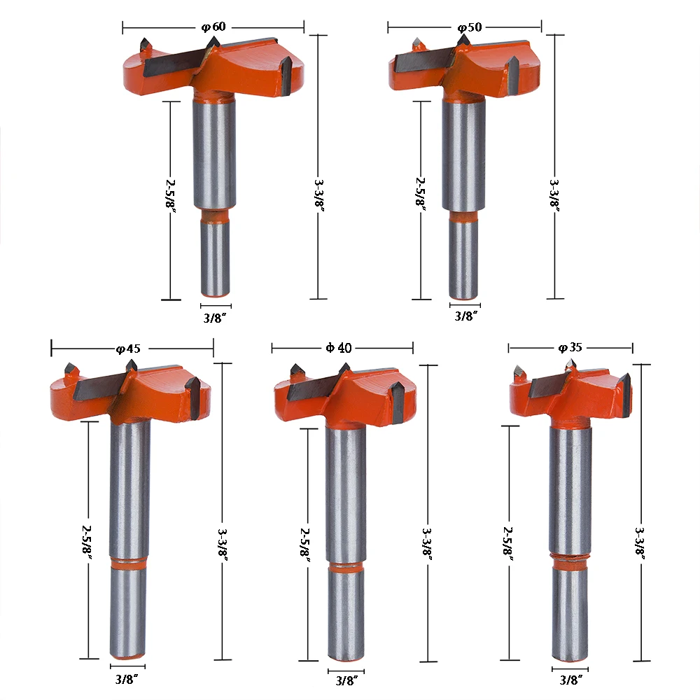 5 шт. Forstner шнековые сверла 35 мм/40 мм/45 мм/50 мм/60 мм деревообрабатывающая кольцевая пила резец по дереву твердосплавный резец по дереву набор инструментов