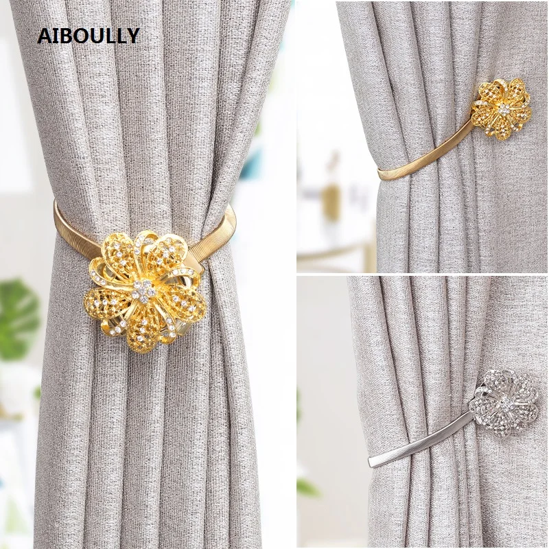 AIBOULLY Curtain Clips Crystal Flower Retractable