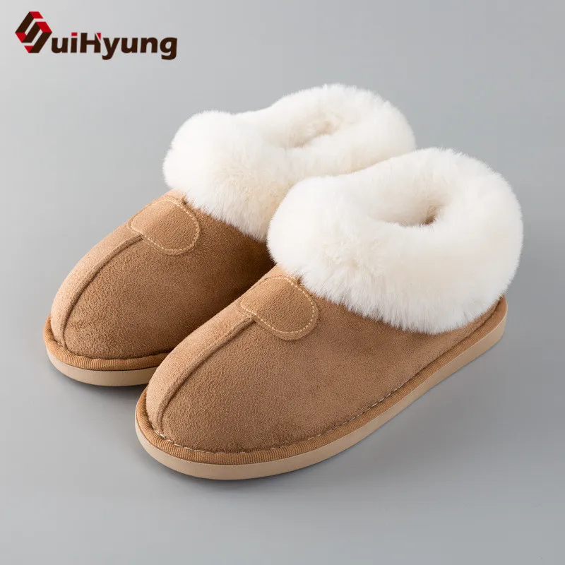 

Suihyung Women Fur Slippers Winter Thick Warm Home Plush Slippers Flat Non-slip Indoor Shoes Slip On Soft Men Furry House Slides