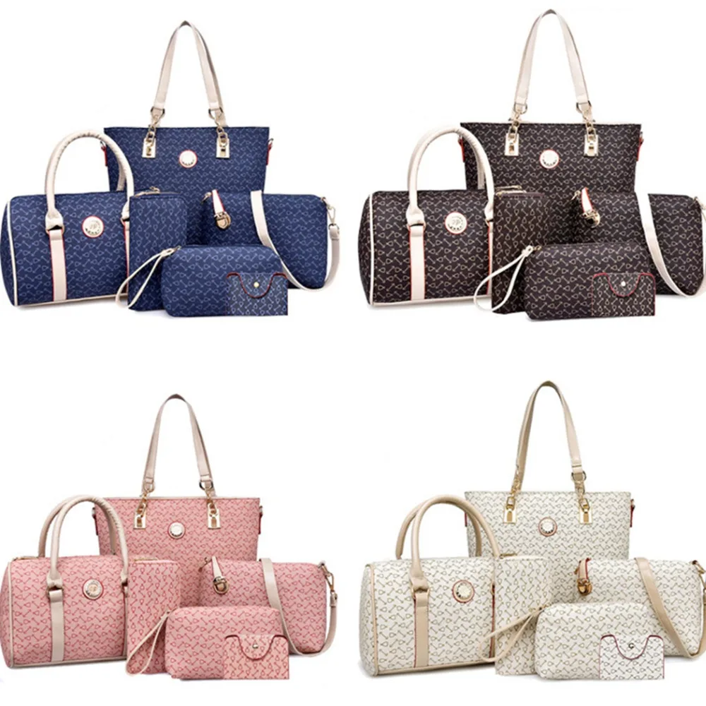 

6pcs/set Women Fashion PU Leather Tote Handbag Shoulder Bag Ladies Messenger Bag Composite Bag Clutch Wallets