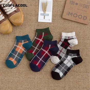 

[COSPLACOOL]Retro Casual National Wind Grid Plaid Socks Women Comfort Soft Colorful Shining Meias Spring/Summer New Product