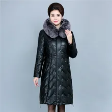 Winter Soft Leather Thicken Warm Jacket Women New PU Parka Large Fur Collar Coats Female Long Parkas Outerwear Large Size 6XL