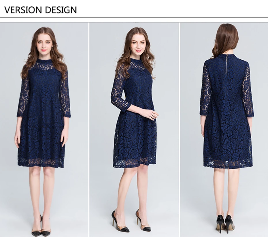 TAOYIZHUAI, кружевное платье для женщин, плюс размер, L-5XL, уличное, на молнии, темно-синее, с вырезом, модное,, осеннее платье, 16050