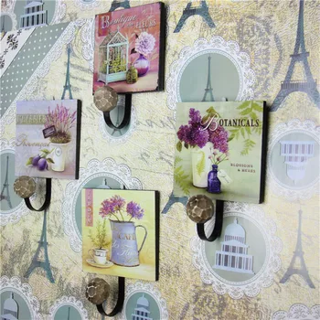 

New hot Retro decorative zakka wooden iron art wall flower vase cloth hanger antique hat coat door hook home vintage organizer