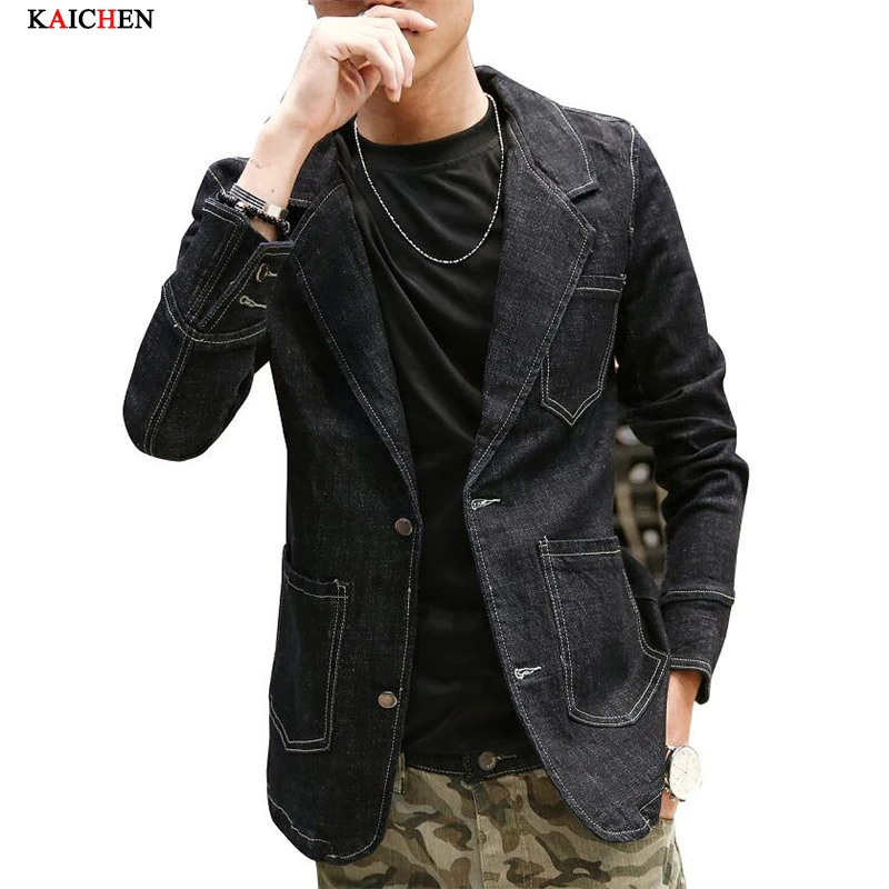 Plus Size Mens Denim Blazer black Solid Cotton Men'S Blazer Suit Jacket