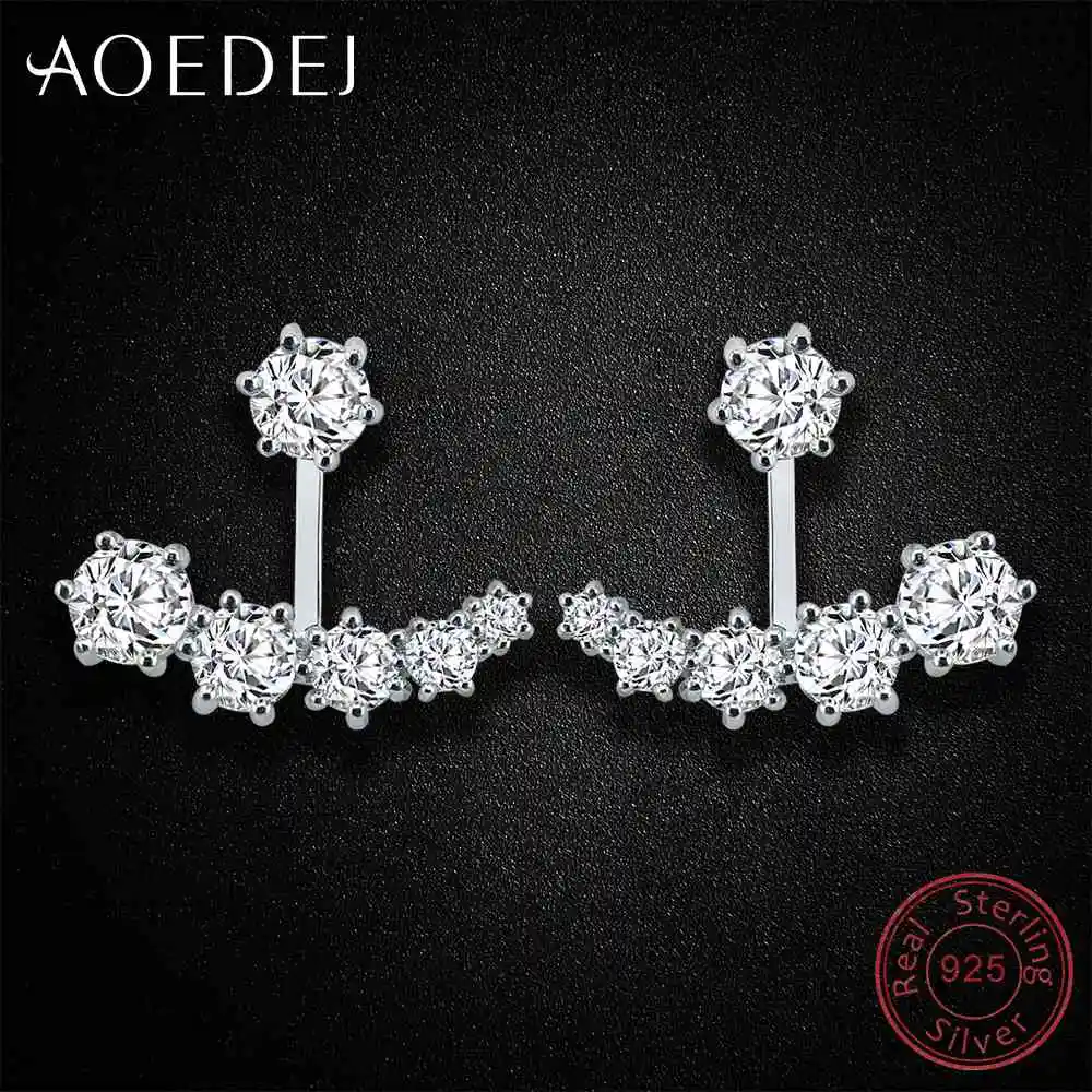 

AOEDEJ 925 Sterling Silver Luxury Ear Jacket Front Back Double Sided Earrings Women Stone Cubic Zirconia Silver Ear Jackets Lady