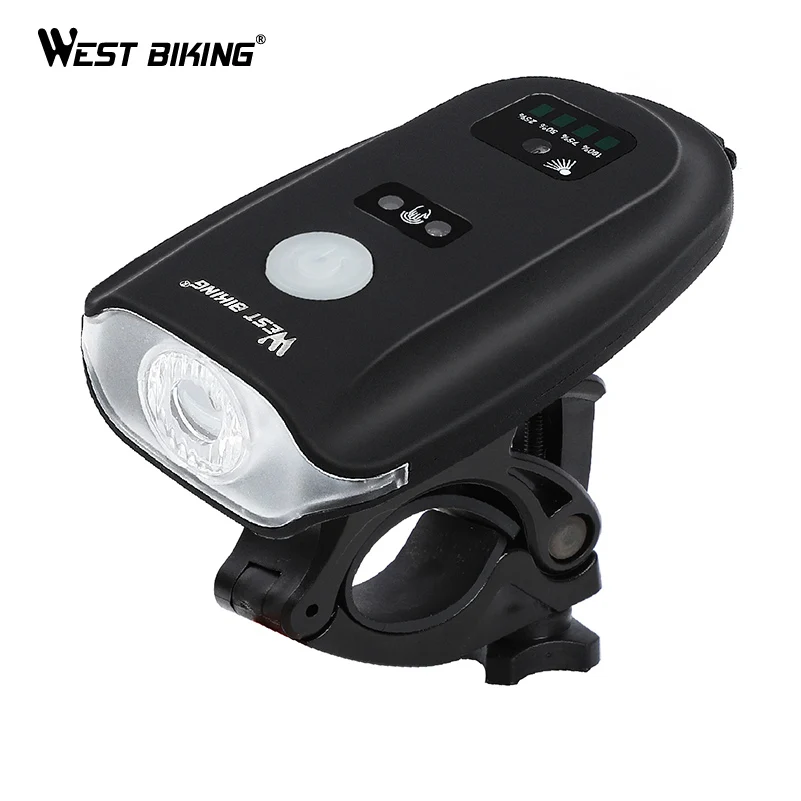 Discount WEST BIKING 350lm Bike Front Light 1200mAh Induction Bicycle Flashlight USB Rechargeable Bicycle Waterproof Torch Headlight 0