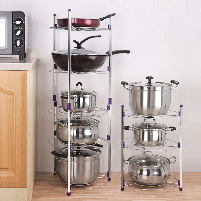 

Multi-function Shelf Home Kitchen Supplies Kitchen Storage Rack Stainless Steel Pan Pot Organizer Rack
