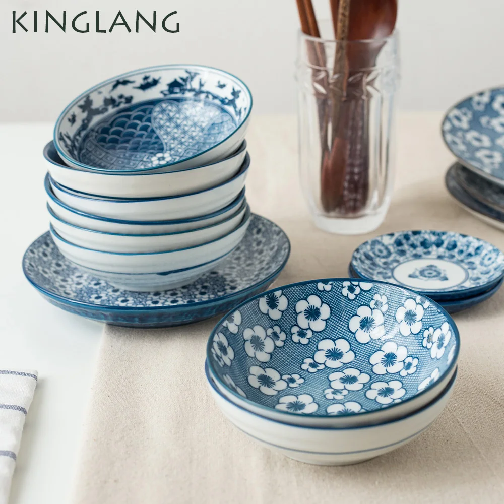 

1pc KINGLANG Ceramic Japanese Style Handmade Round Soup Rice Noodle Bowl Tableware