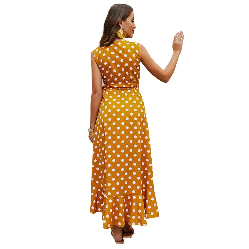 MAIAKO 2019 Summer Wommer Dress Polka Dot Ptint Polyester V Neck Sexy Women Split Dress Sleeveless For Women Clothing Bohemian MAIAKO 2019 Summer Wommer Dress Polka Dot Ptint Polyester V Neck Sexy Women Split Dress Sleeveless For Women Clothing Bohemian