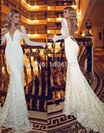 Deep-V-neck-White-Lace-Long-Sleeves-Wedding-Dresses-Backless-Court-Train-Vintage-Bridal-Gowns-Vestido
