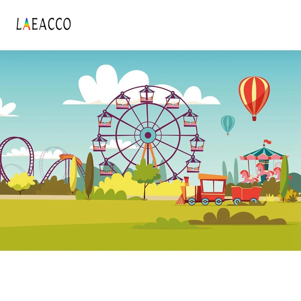 Laeacco Baby Cartoon Amusement Funfair Carousel Park Photography Backgrounds Customized Photographic Backdrops For Photo Studio