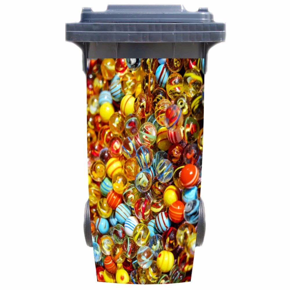 

3D Colorful Marbles Rubbish Bin Sticker Wallpaper mural Wall Print Decal Removable Wall Mural Photo self adhesive Gift