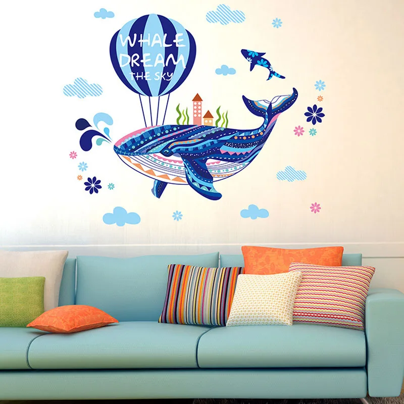 Image [Fundecor] big whale dream the sky diy wall stickers home decor living room bedroom kitchen children room baby room mural poster