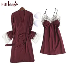 Весна Лето новое женское белье сексуальный женский ночной халат Глубокий V халат и набор ночных рубашек 2 шт пижамы Fdfklak