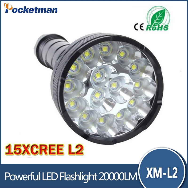 Zk26 20000 Lumens 15 x CREE XM-T6 LED 5 Light Modes Waterproof Super Bright Flashlight Torch with 1200m Lighting Distance