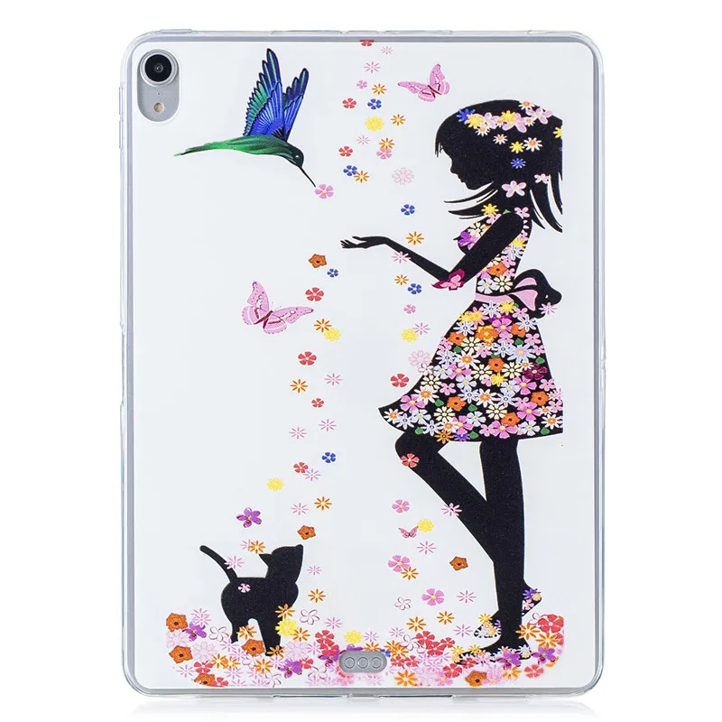 

For Apple iPad Pro 11 inch 2018 Case Coque Fashion Cute Flower Girl Butterfly Cat Pattern soft silicone TPU back cover