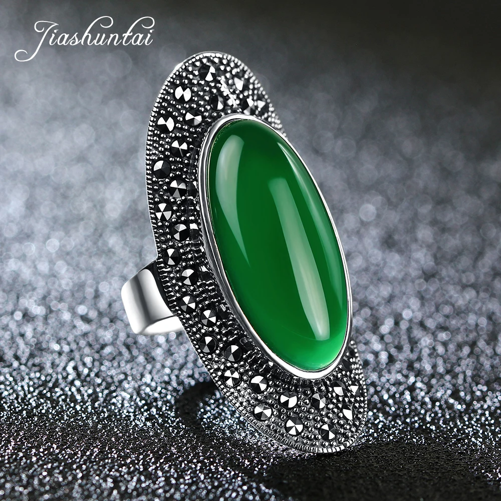 JIASHUNTAI Vintage 925 Sterling Silver Rings For Women Retro Big Wedding Rings Thai Silver Jewelry Female 4 Color