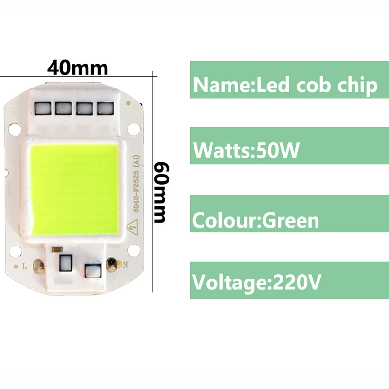 Buy 6 Pack/lot 50w led cob chip 220v Green Lighting Input Smart IC No need Driver Fit For DIY LED Spotlight Floodlight Lamp Bulb