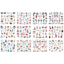 UPRETTEGO 12 упак./лот переводка NAIL ART наклейки на ногти полное покрытие улицы Парижа Эйфелевой башни модные камера для велосипедного BN1141-1152