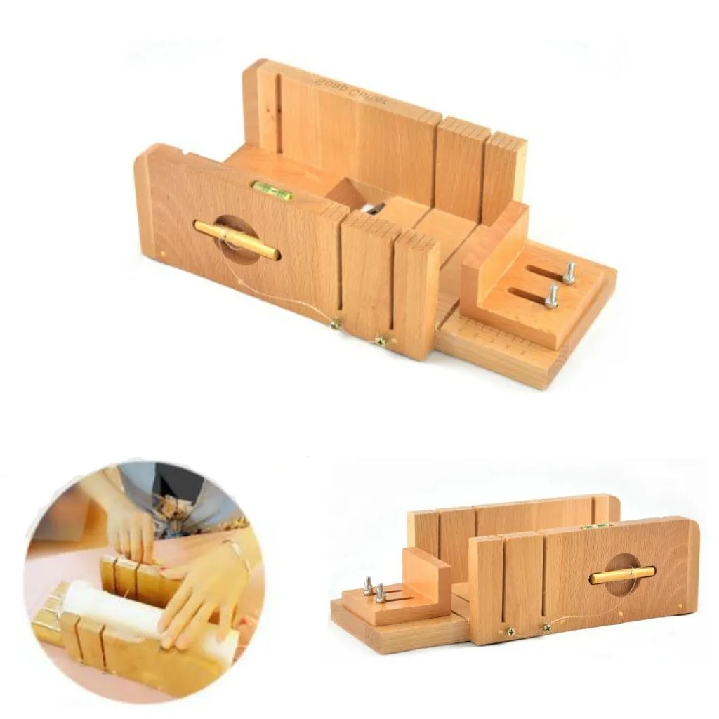 4pcs/set Multifunctional Soap Cutter Planer, Silicone Soap Mold Loaf with Wood Box, Wavy & Straight Stainless Steel Soap Cutter