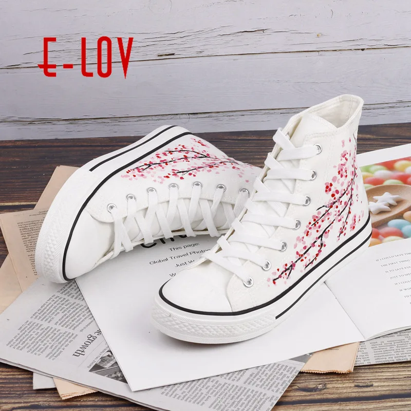 Pink Colour Solid Color Hand Women Canvas Shoe High Help Doodle Small White Platform Shoes Woman Shoe Sneakers Zapatos De Mujer