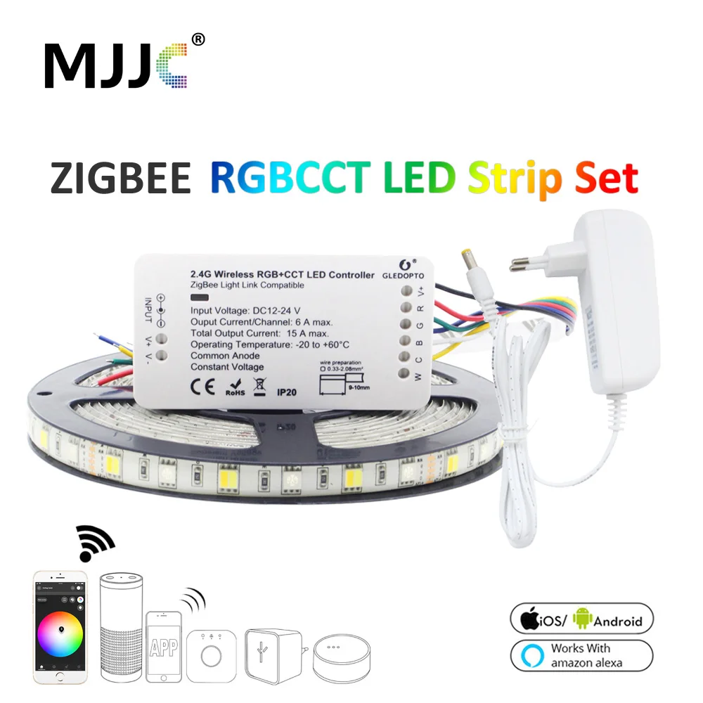10M 2in1 CCT Light ZIGBEE Controller SMD5050 Dual White Led Strip+Plug for Alexa 
