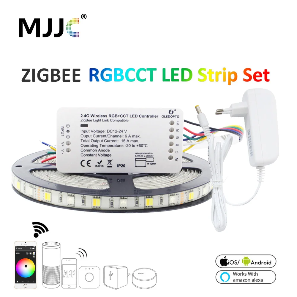 Goede Zigbee LED Light Strip 5 M 12 V RGBCCT 5050 Zigbee ZLL Link Thuis Slimme LED Strip Waterdicht RGB Dual wit Werk met Alexa Echo