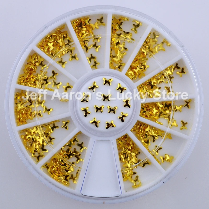 10PCS gold metal nail art decorations wheel nails butterfly bow tie design accessories supplies