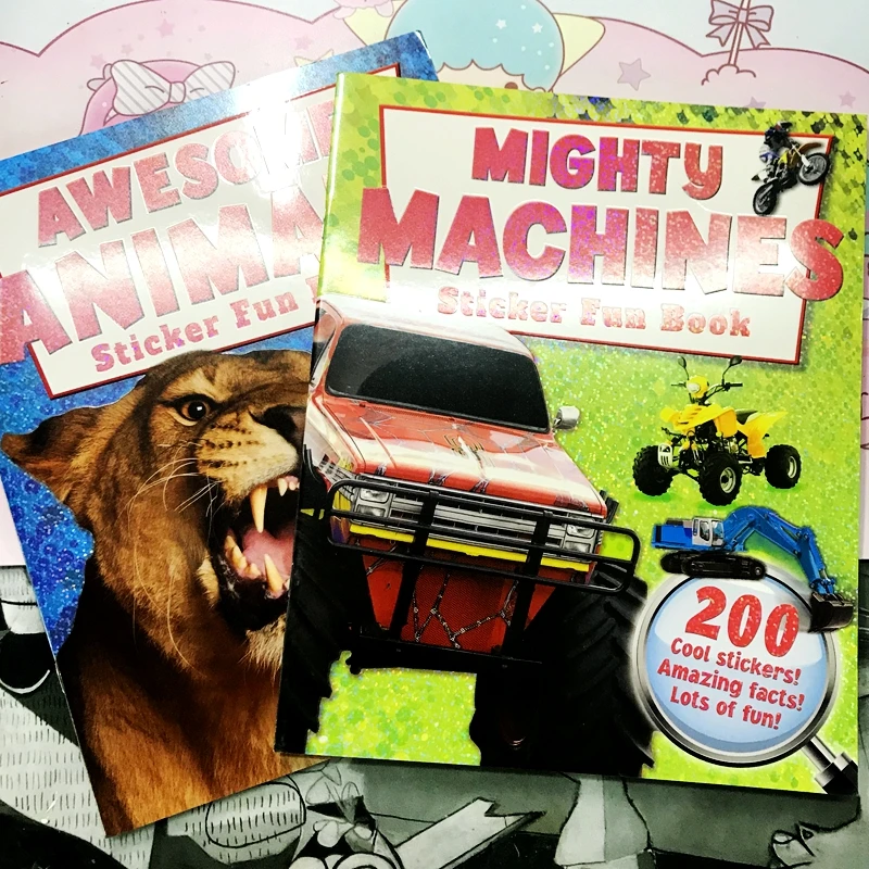 

21.8*26.8 Children Real life Animals Machines Cars Sticker Book for Boys 3-6 years old DIY Craft with Game Educational Toy