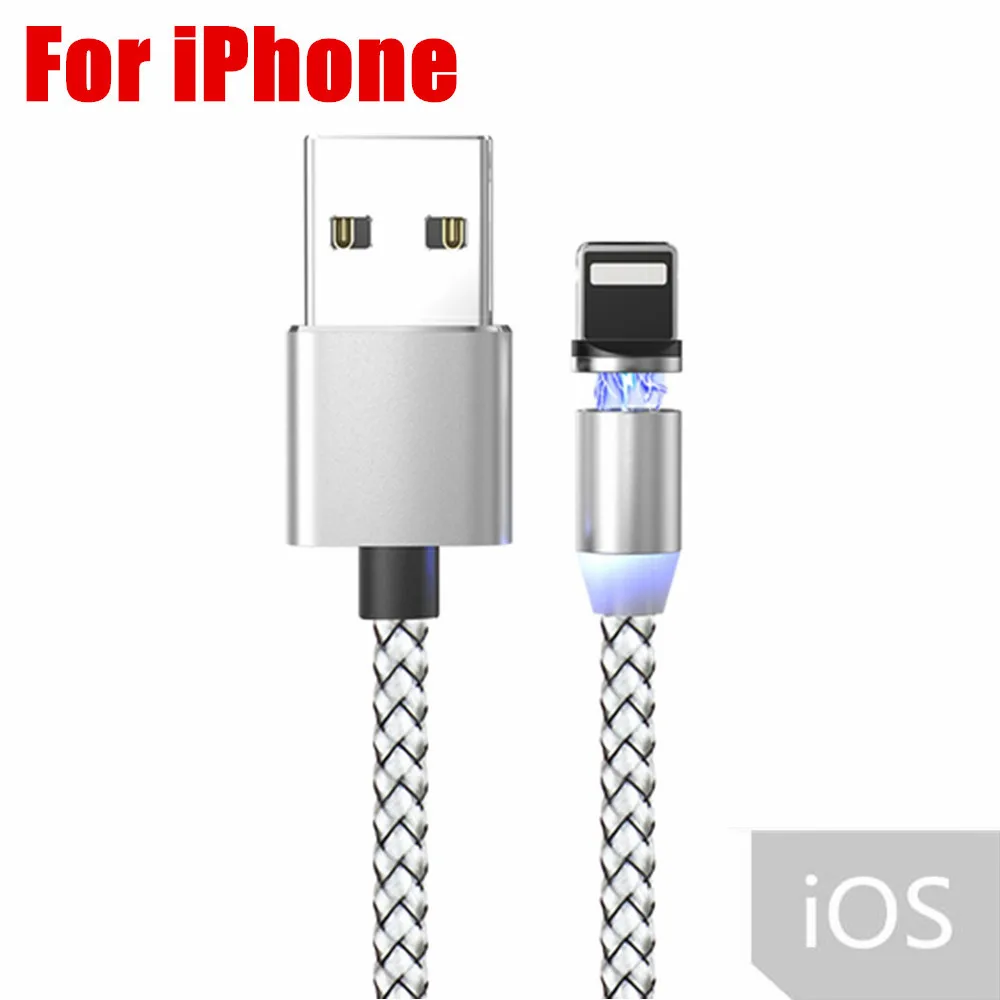 OLAF 1 м светодиодный магнитный Micro USB кабель для быстрой зарядки usb type C Магнитный кабель для зарядки данных кабель для зарядки USB шнур для samsung Xiaomi - Цвет: Silver For iPhone