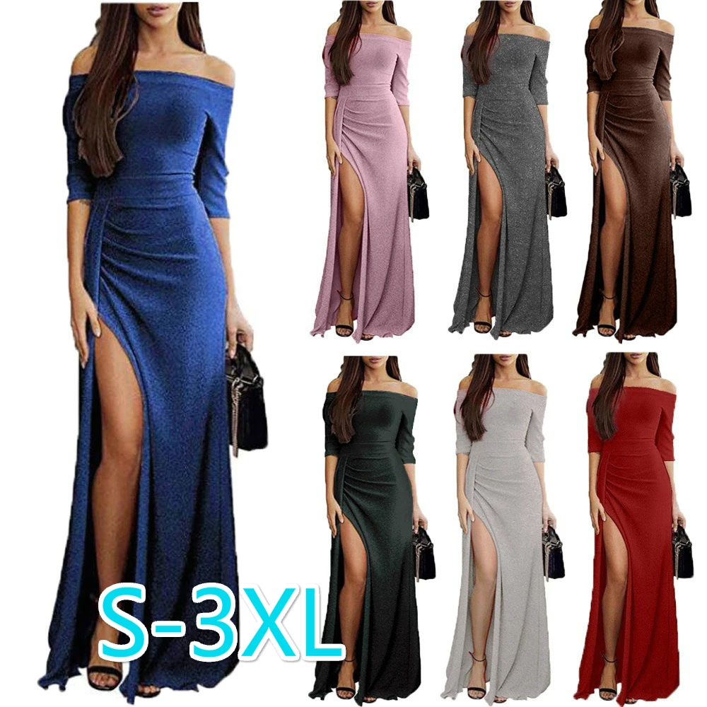

Ladies New Summer and Autumn Package Hip Open Neck Collar Dress Bright Crystal Dress