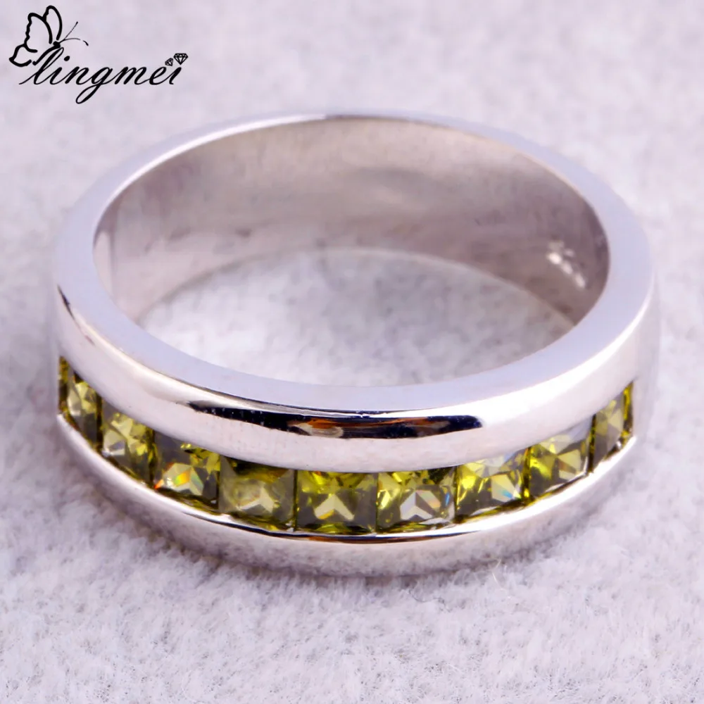 lingmei Wholesale Fashion Unisex Jewelry Princess PeridotSilver Color Ring Size 7 8 9 10 For Women Men Party Rings Free Shipping|ring size|silver