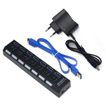 Горячая распродажа, модная обувь 7 Порты и разъёмы USB 3,0 концентратор высокой Скорость с Мощность адаптер для портативных ПК Тетрадь ЕС Прямая поставка 25