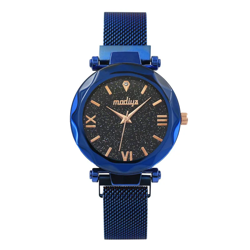 Роскошные женские часы на магните звездное небо Женские кварцевые наручные часы модные женские платья часы reloj mujer relogio feminino - Цвет: Blue