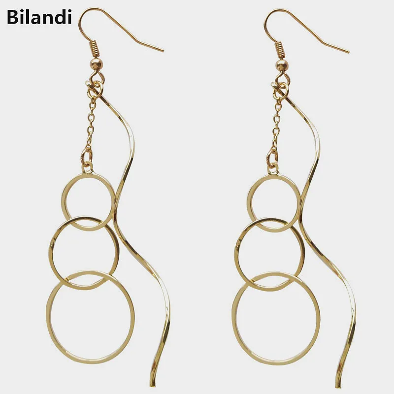 

Hot Selling Metallic Multi Circles Twist Stick Long Earrings For Woman Jewelry