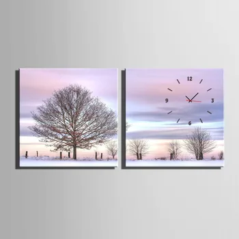 

Free Shipping E-HOME The Snow on The Tree Clock in Canvas 2pcs wall clock