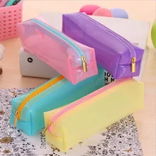 Cute Kawaii Transparent Jelly Glue Pencil Bag Lovely Candy Color Pencil Box For Kids School Supplies
