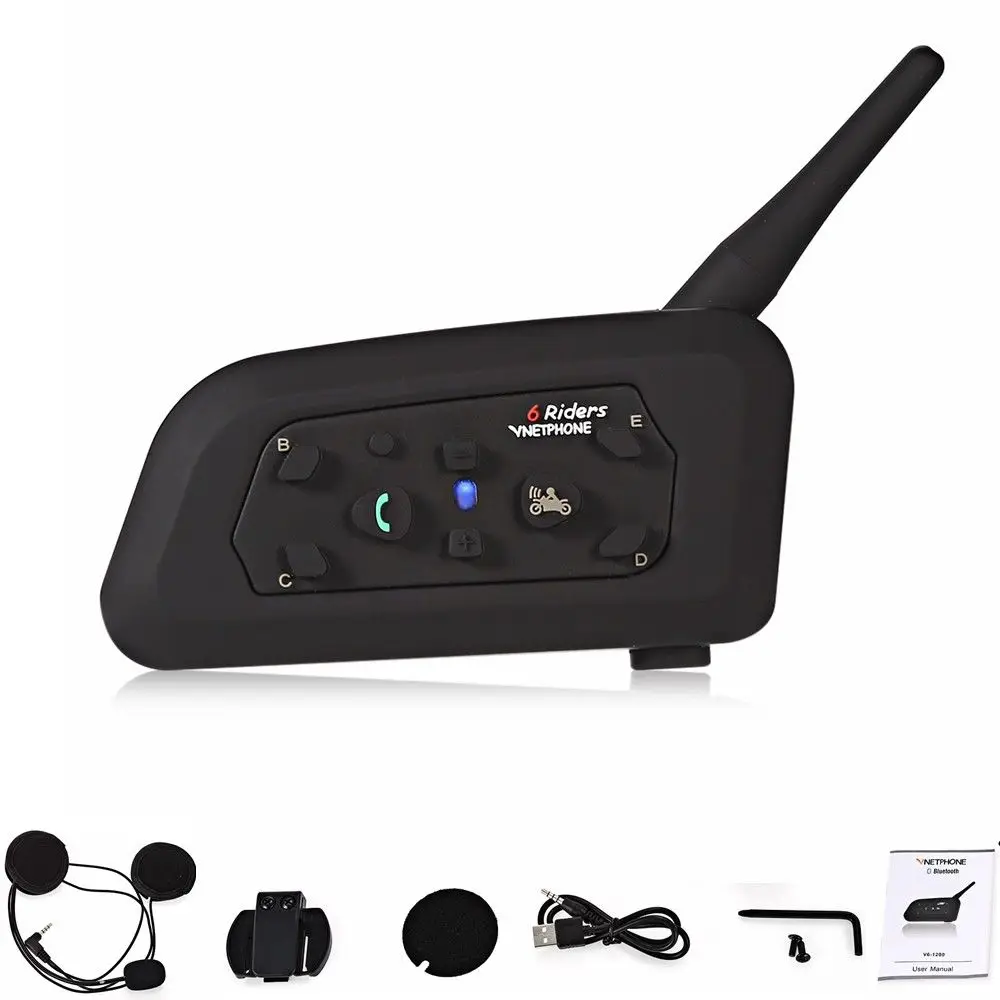 Бесплатная доставка 2 шт./компл. 1200M V6 Bluetooth мотоциклетный шлем домофон гарнитура 6