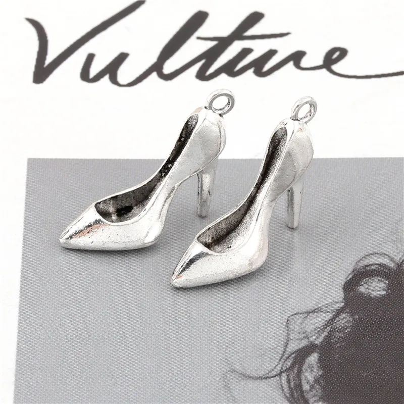 15 шт. антикварные серебряные очаровательные женские туфли на высоком каблуке с 3D подвеской поделка рукоделие ювелирные изделия аксессуары A3098