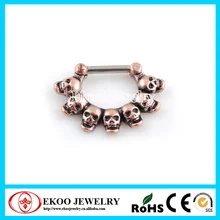 316L стальная булавка с латунным черепом, окруженный пирсинг для носовой перегородки, перегородка, ювелирные изделия 14 калибр, партия из 10 шт