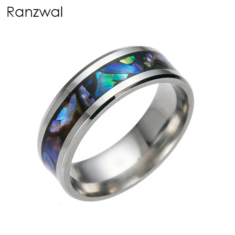 

Ranzwal Colorful Shell Insert Stainless Steel Rings for Men Women High Quality Titanium Steel Ring Jewelry US SIZE 6~13 ARI196